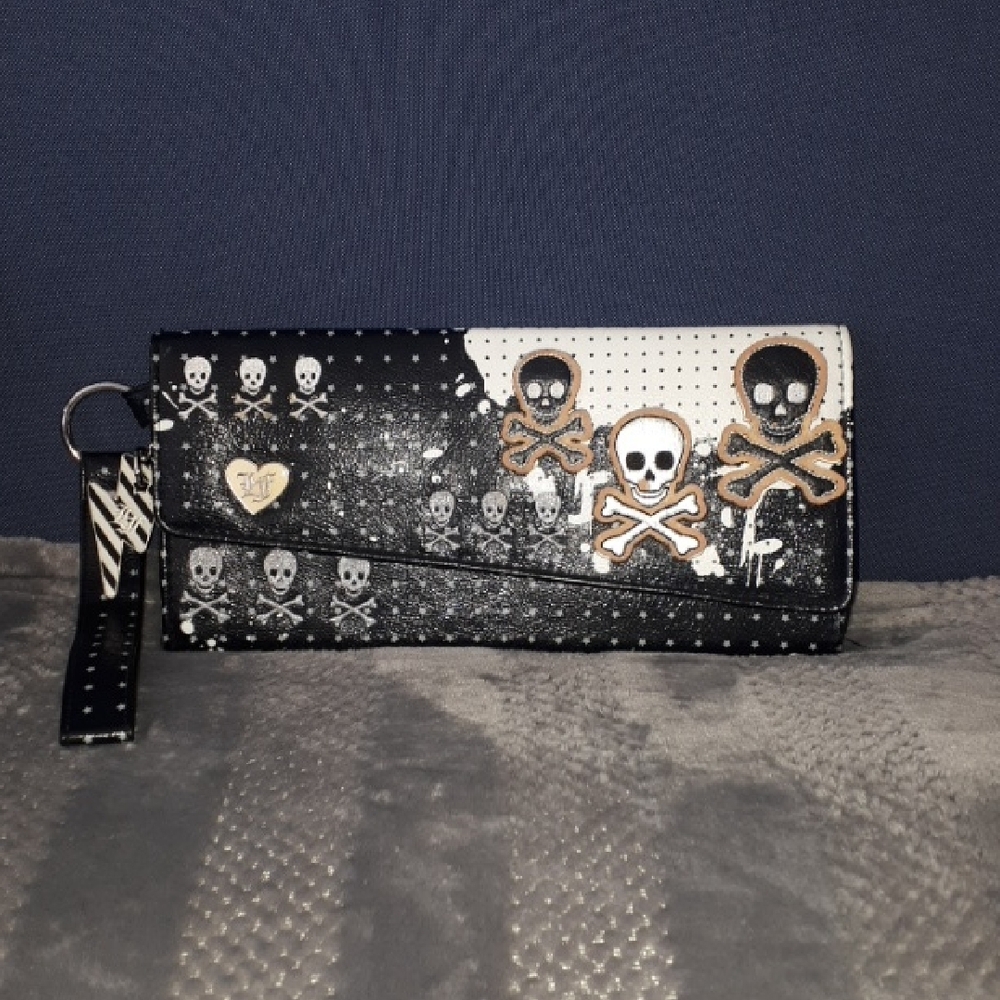 Loungefly Black and White Skull Studded Clutch